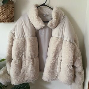 Women's Cream Shearling Puffer Jacket